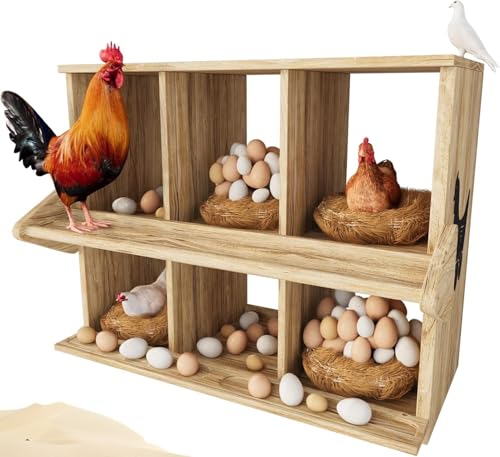 Hühner Nistkasten, 6 Fach Holz Nistkästen für Hühner mit Sitzstangen, Boden/Ständer/Wandhalterung Groß Hühner Nistkästen zum Eierlegen TK6HC von Qifeila