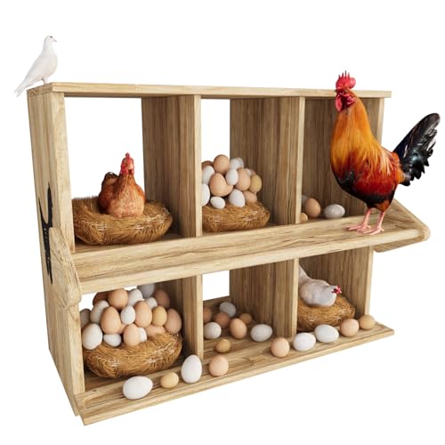 Hühner Nistkasten, 6 Fach Holz Nistkästen für Hühner mit Sitzstangen, Boden/Ständer/Wandhalterung Groß Hühner Nistkästen zum Eierlegen von Qifeila