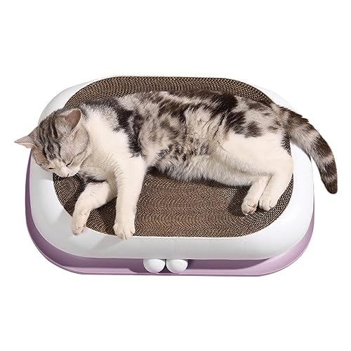 Katzenkratzball - 3-in-1-Spinball-Katzenkratzer,Doppellagiges Bettsofa aus Pappe mit interaktivem Trackball, ovales Katzenkratzpad aus Wellpappe für Hauskatzen Qihuyi von Qihuyi