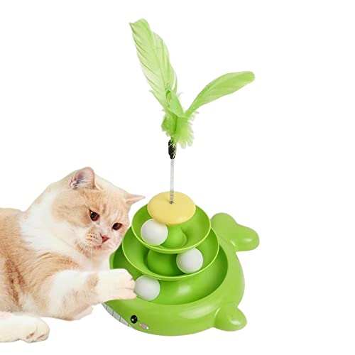 Qihuyi Cat Balls Spielzeug für Hauskatzen, 3 Level Turntable Kitten Interactive Toy Balls Set, Animal Moving Balls Track Toys mit Feather Stick, Kätzchen-Trainingsspielzeug für Zuhause im Freien von Qihuyi