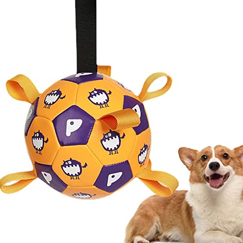 Qihuyi Fußball für Hunde, Interaktives Apportierspielzeug für Hunde mit Riemen, Heimtierbedarf für mittelgroße und große Hunde Training Übungsbälle Zubehör von Qihuyi