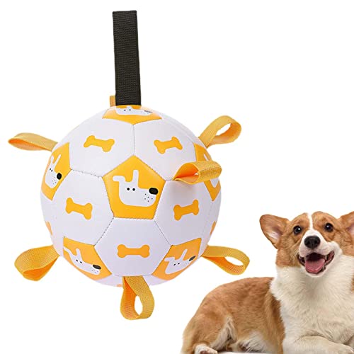 Qihuyi Fußball für Hunde,Interaktives Fußballspielzeug für Hunde mit Riemen - Trainingszubehör für mittlere und große Hunde, Haustierzubehör für Aggressive Kauer von Qihuyi