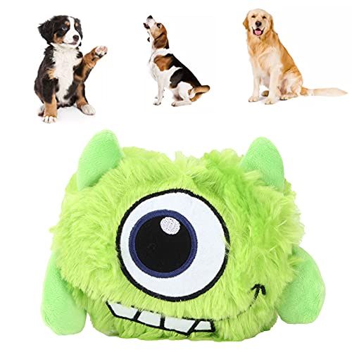 Qiilu Elektrisches Hüpfball-Spielzeug für Hunde, Vibrierendes und Klingendes Plüsch-Cartoon für Motorisierte Unterhaltung, Interaktives Spielzeug für Haustiere, Beweglicher Hundeball, (grüne Haare) von Qiilu