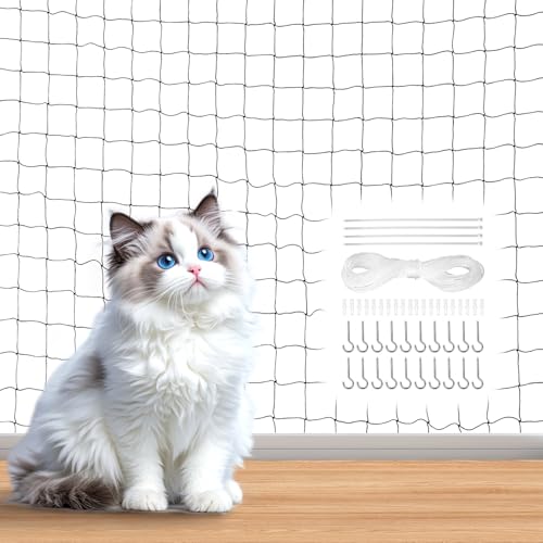 Qiimenguer Katzennetz für Balkon Ohne Bohren- 3x6m Katzenschutznetz Mit Befestigungsseil und Zubehör, Wetterfest und UV-beständig, für Fenster, Dachfenster, Balkone. von Qiimenguer