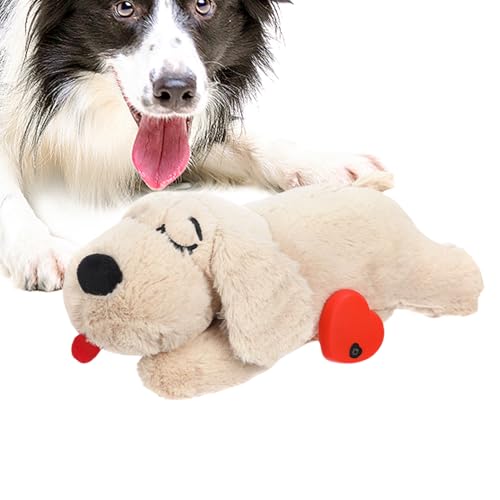 Qikam Herzschlag Hundespielzeug,Plüsch Hund Komfort Spielzeug | Weiche Welpen Begleitung Für Beißschmerzen Entspannung Schlafenszeit Routine Kuschelzeit - Wohnung Garten Innenbereich Studierzimmer von Qikam