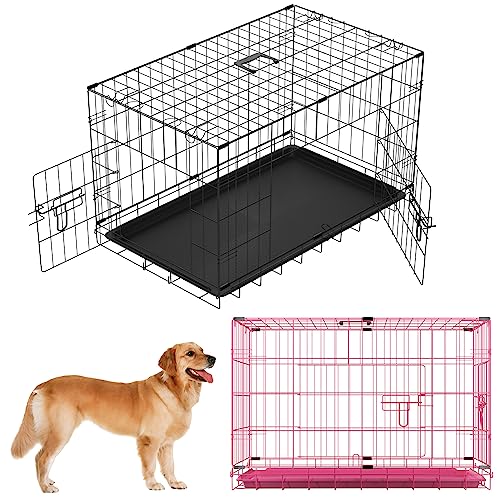 Haustierkäfig für Hunde, 76,2 cm, zusammenklappbarer Metallkäfig mit 2 Türen, zusammenklappbarer Metallkäfig mit abnehmbarem Tablett und Griff, Schwarz von Qimu