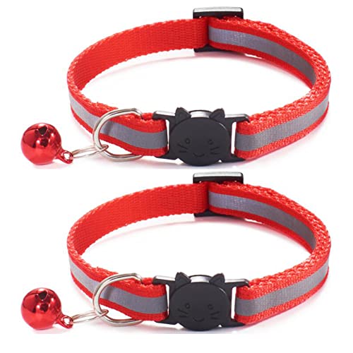 Qinao 2 x Katzenhalsbänder, Schnellverschluss, reflektierendes Kätzchenhalsband, mit Glöckchen und Sicherheitsverschluss (rot) von Qinao