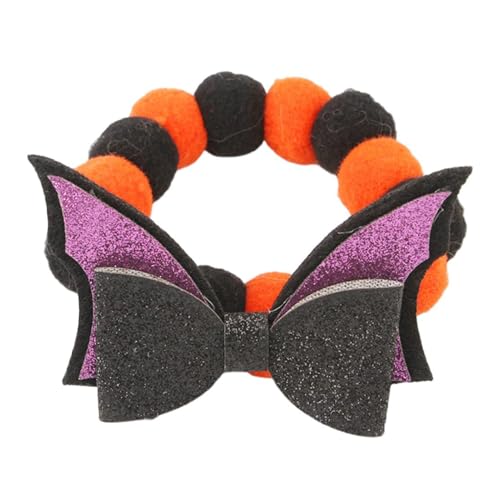 Qinlenyan Halloween-Themen-Haustierhalsband, Kürbis-Hund mit niedlichem Fledermaus-Schädel-Design, elastische Welpen-Halskette für Cosplay, festlich, Lila, M Qinlenyan Halloween-Themen-Haustierhalsband, Kürbis-Hund mit niedlichem Fledermaus-Schädel-Design, elastische Welpen-Halskette für Cosplay, festlich, Lila, M von Qinlenyan