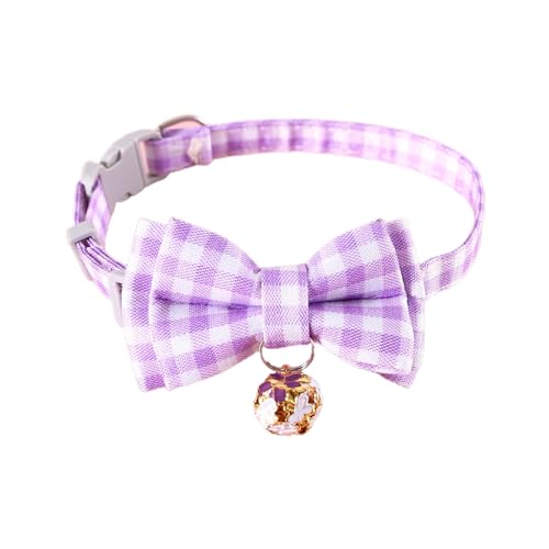 Qinlenyan Haustier-Halsband, kariertes Muster, Katzenhalsband mit Glöckchen, verstellbare Schnalle, niedliche Schleife, Haustierzubehör, Violett Qinlenyan Haustier-Halsband, kariertes Muster, Katzenhalsband mit Glöckchen, verstellbare Schnalle, niedliche Schleife, Haustierzubehör, Violett von Qinlenyan