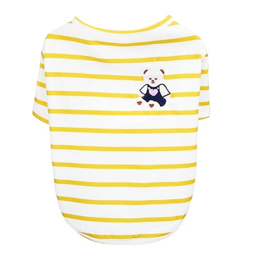 Qinlenyan Hunde-Shirt, weich, hübsches Cartoon-Bär-Muster, für Haustiere, Katzen, Hunde, gestreift, Gelb, Größe XL von Qinlenyan