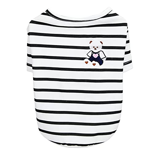 Qinlenyan Hunde-Shirt, weich, hübsches Cartoon-Bär-Muster, für Haustiere, Katzen, Hunde, gestreift, Größe L, Schwarz von Qinlenyan