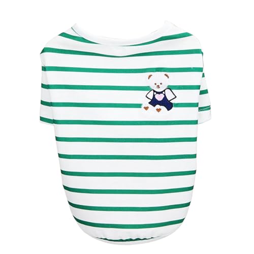 Qinlenyan Hunde-Shirt, weich, hübsches Cartoon-Bär-Muster, für Haustiere, Katzen, Hunde, gestreifte Bluse, Grün, Größe M von Qinlenyan