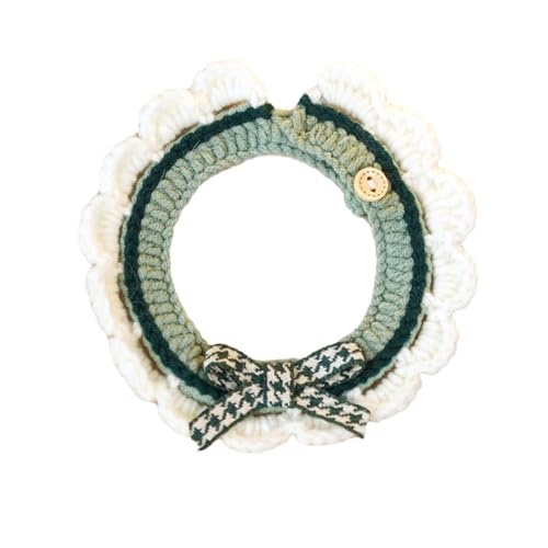 Qinlenyan Hundehalsband mit bezaubernder Schleife, langlebiger Knopfverschluss, handgestricktes Katzen-Design, niedliche Dekoration, weiche, bequeme Halskette für Grün, Größe S Qinlenyan Hundehalsband mit bezaubernder Schleife, langlebiger Knopfverschluss, handgestricktes Katzen-Design, niedliche Dekoration, weiche, bequeme Halskette für Grün, Größe S von Qinlenyan