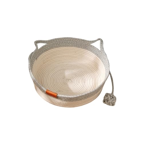 Qinlenyan Katzenbett aus Baumwollseil, handgewebt, Katzenbett, Korb, faltbarer Schlafkorb mit Spielseilball, geeignet für kleine Hunde, Katzen, Katzenohren-Design, Haustierbetten, Grau, 35 cm Qinlenyan Katzenbett aus Baumwollseil, handgewebt, Katzenbett, Korb, faltbarer Schlafkorb mit Spielseilball, geeignet für kleine Hunde, Katzen, Katzenohren-Design, Haustierbetten, Grau, 35 cm von Qinlenyan