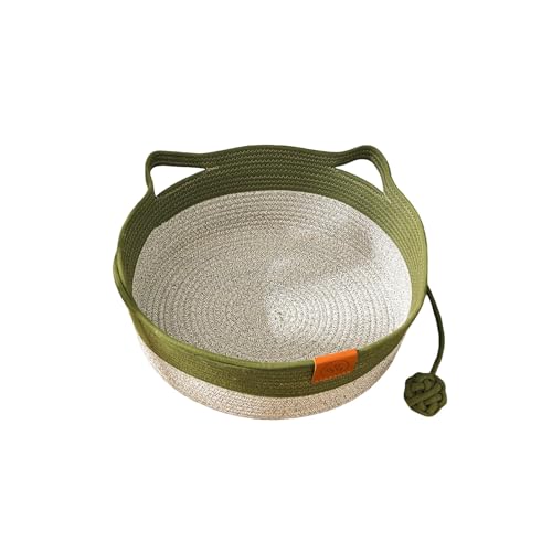 Qinlenyan Katzenbett aus Baumwollseil, handgewebt, Katzenbett, Korb, faltbarer Schlafkorb mit Spielseilball, geeignet für kleine Hunde, Katzen, Katzenohren-Design, Haustierbetten, Grün, 48 cm Qinlenyan Katzenbett aus Baumwollseil, handgewebt, Katzenbett, Korb, faltbarer Schlafkorb mit Spielseilball, geeignet für kleine Hunde, Katzen, Katzenohren-Design, Haustierbetten, Grün, 48 cm von Qinlenyan