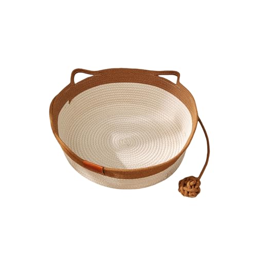 Qinlenyan Katzenbett aus Baumwollseil, handgewebt, Katzenbett, Korb, faltbarer Schlafkorb mit Spielseilball, geeignet für kleine Hunde, Katzen, Katzenohren-Design, Haustierbetten, Khaki, 48 cm Qinlenyan Katzenbett aus Baumwollseil, handgewebt, Katzenbett, Korb, faltbarer Schlafkorb mit Spielseilball, geeignet für kleine Hunde, Katzen, Katzenohren-Design, Haustierbetten, Khaki, 48 cm von Qinlenyan