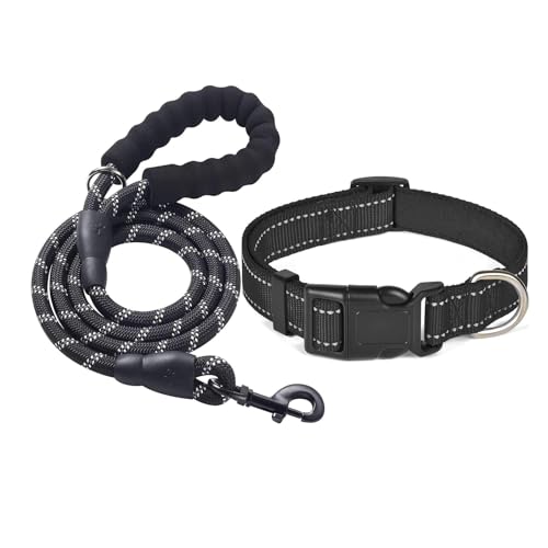 Qinlenyan Rostfreie Hundeleine, Nylon-Gurtband, reflektierend, verstellbar, maschinenwaschbar, stabiles Metallzubehör, einfach anzuziehen, Schnellverschluss-Schnalle, langlebig, hoch, Schwarz, Größe M Qinlenyan Rostfreie Hundeleine, Nylon-Gurtband, reflektierend, verstellbar, maschinenwaschbar, stabiles Metallzubehör, einfach anzuziehen, Schnellverschluss-Schnalle, langlebig, hoch, Schwarz, Größe M von Qinlenyan
