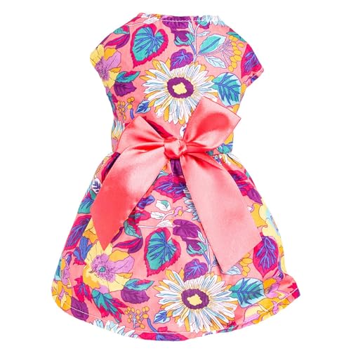 Qinlenyan Schleifenrock für Haustiere, dekorativ, feine Verarbeitung, modisch, mit Schleife, Prinzessinnenkleid, Hund, Blumendruck, Rosa, Größe L von Qinlenyan