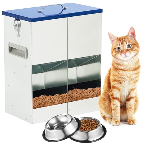 Qinyoung Automatisches Katzenfutter-Set, 42 Tassen/10 l, verzinkt, inklusive 1 Katzenfutterstation und 2 Edelstahl-Katzennäpfen, Haustierspender, Doppel-Futterspender für 2 Katzen, für den Innen- und Qinyoung Automatisches Katzenfutter-Set, 42 Tassen/10 l, verzinkt, inklusive 1 Katzenfutterstation und 2 Edelstahl-Katzennäpfen, Haustierspender, Doppel-Futterspender für 2 Katzen, für den Innen- und von Qinyoung
