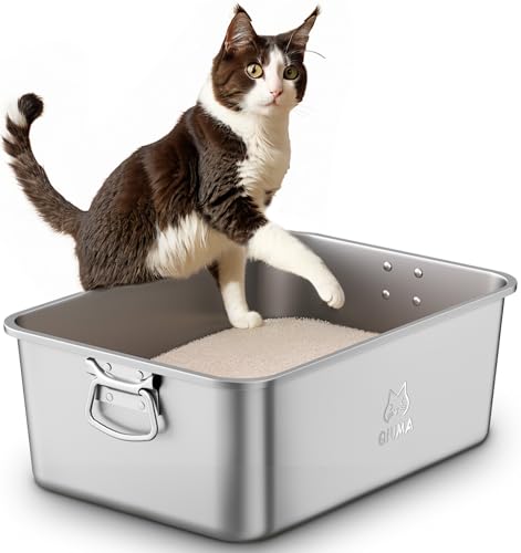Qiuma Katzentoilette aus Edelstahl mit Griff, große Metall-Katzentoilette mit hoher Seite für große und kleine Katzen, Katzentoilette, antihaftbeschichtet, leicht zu reinigen, geruchsfrei Qiuma Katzentoilette aus Edelstahl mit Griff, große Metall-Katzentoilette mit hoher Seite für große und kleine Katzen, Katzentoilette, antihaftbeschichtet, leicht zu reinigen, geruchsfrei von Qiuma