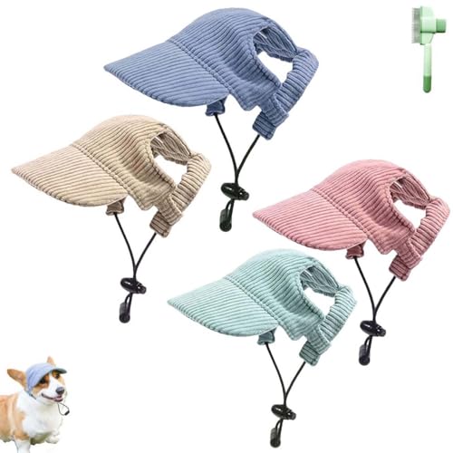 Fashionable Corduroy Dog Hat, Sun Protection Adjustable Pet Hats for Dogs, Summer Dog Baseball Visor Cap with Ear Holes, Fashionable Pet Peaked Cap for Puppy Small Medium Large Dogs(4pcs,XS) von Qixfyze