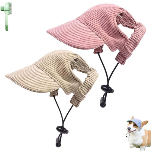 Fashionable Corduroy Dog Hat, Sun Protection Adjustable Pet Hats for Dogs, Summer Dog Baseball Visor Cap with Ear Holes, Fashionable Pet Peaked Cap for Puppy Small Medium Large Dogs(Beige+pink,Small) von Qixfyze