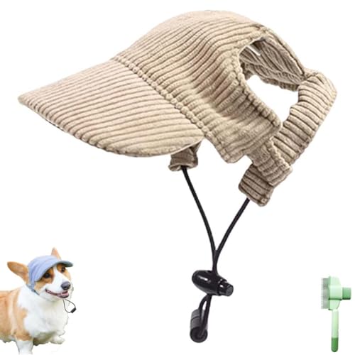 Fashionable Corduroy Dog Hat, Sun Protection Adjustable Pet Hats for Dogs, Summer Dog Baseball Visor Cap with Ear Holes, Fashionable Pet Peaked Cap for Puppy Small Medium Large Dogs(Beige,Small) von Qixfyze