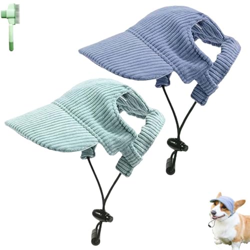 Fashionable Corduroy Dog Hat, Sun Protection Adjustable Pet Hats for Dogs, Summer Dog Baseball Visor Cap with Ear Holes, Fashionable Pet Peaked Cap for Puppy Small Medium Large Dogs(Blue+Green,Small) von Qixfyze