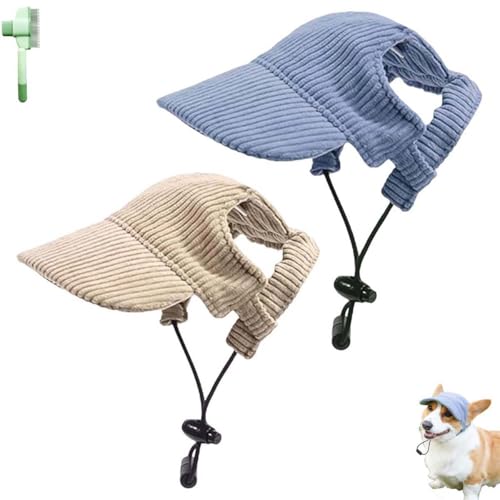 Fashionable Corduroy Dog Hat, Sun Protection Adjustable Pet Hats for Dogs, Summer Dog Baseball Visor Cap with Ear Holes, Fashionable Pet Peaked Cap for Puppy Small Medium Large Dogs(Blue+beige,Small) von Qixfyze
