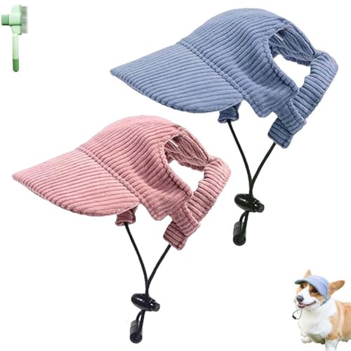 Fashionable Corduroy Dog Hat, Sun Protection Adjustable Pet Hats for Dogs, Summer Dog Baseball Visor Cap with Ear Holes, Fashionable Pet Peaked Cap for Puppy Small Medium Large Dogs(Blue+pink,Large) von Qixfyze