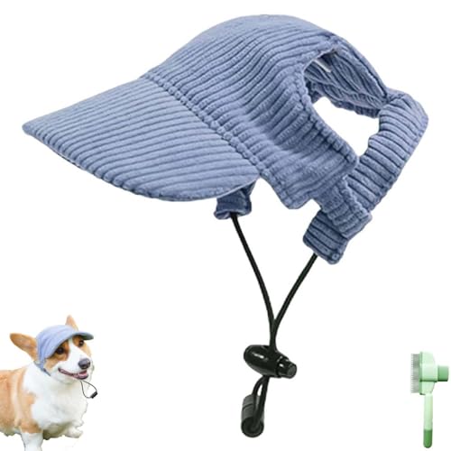 Fashionable Corduroy Dog Hat, Sun Protection Adjustable Pet Hats for Dogs, Summer Dog Baseball Visor Cap with Ear Holes, Fashionable Pet Peaked Cap for Puppy Small Medium Large Dogs(Blue,M) von Qixfyze