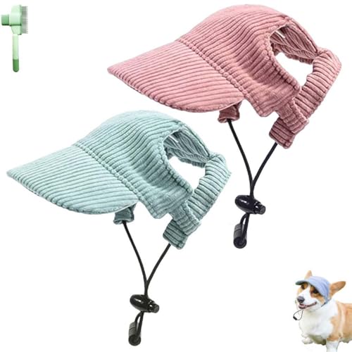 Fashionable Corduroy Dog Hat, Sun Protection Adjustable Pet Hats for Dogs, Summer Dog Baseball Visor Cap with Ear Holes, Fashionable Pet Peaked Cap for Puppy Small Medium Large Dogs(Green+pink,Small) von Qixfyze