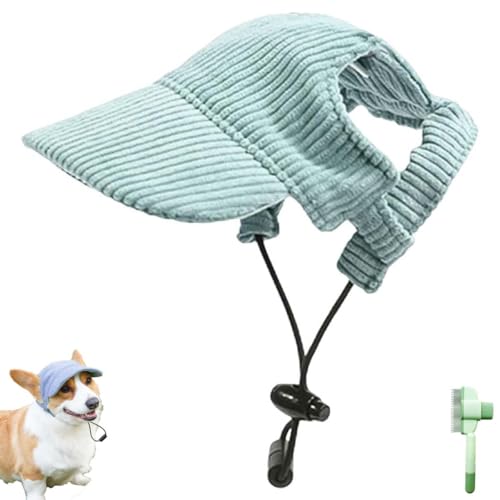 Fashionable Corduroy Dog Hat, Sun Protection Adjustable Pet Hats for Dogs, Summer Dog Baseball Visor Cap with Ear Holes, Fashionable Pet Peaked Cap for Puppy Small Medium Large Dogs(Grün,M) von Qixfyze