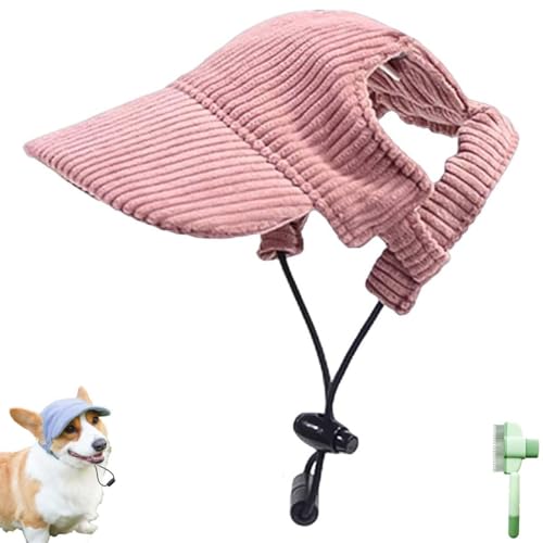 Fashionable Corduroy Dog Hat, Sun Protection Adjustable Pet Hats for Dogs, Summer Dog Baseball Visor Cap with Ear Holes, Fashionable Pet Peaked Cap for Puppy Small Medium Large Dogs(Pink,Large) von Qixfyze