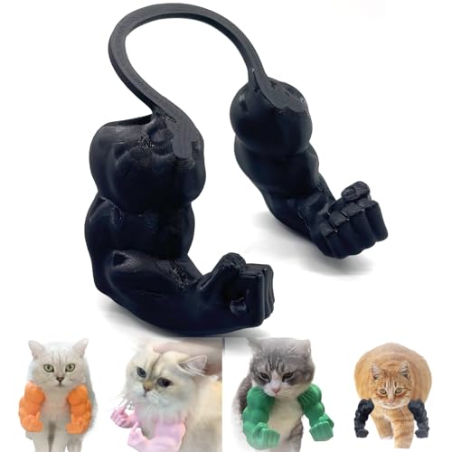 Lustiges Katzenhalsband mit Armen, Katzen Muskelarme Mittelfinger, Kreatives 3D Gedrucktes Riesiges Haustierspielzeug, Cosplay für Kätzchen, Katzen, Halloween Kostümzubehör(Middle finger black) von Qixfyze