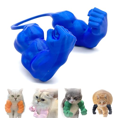 Lustiges Katzenhalsband mit Armen, Katzen Muskelarme Mittelfinger, Kreatives 3D Gedrucktes Riesiges Haustierspielzeug, Cosplay für Kätzchen, Katzen, Halloween Kostümzubehör(Middle finger blue) von Qixfyze