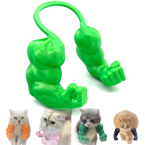 Lustiges Katzenhalsband mit Armen, Katzen Muskelarme Mittelfinger, Kreatives 3D Gedrucktes Riesiges Haustierspielzeug, Cosplay für Kätzchen, Katzen, Halloween Kostümzubehör(Middle finger green) von Qixfyze