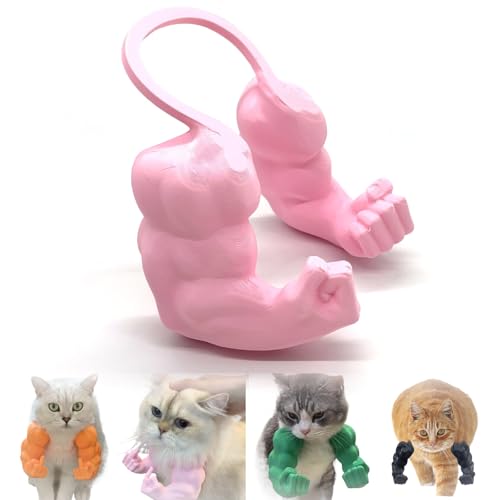 Lustiges Katzenhalsband mit Armen, Katzen Muskelarme Mittelfinger, Kreatives 3D Gedrucktes Riesiges Haustierspielzeug, Cosplay für Kätzchen, Katzen, Halloween Kostümzubehör(Middle finger pink) von Qixfyze