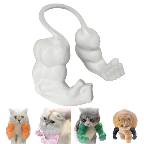 Lustiges Katzenhalsband mit Armen, Katzen Muskelarme Mittelfinger, Kreatives 3D Gedrucktes Riesiges Haustierspielzeug, Cosplay für Kätzchen, Katzen, Halloween Kostümzubehör(Middle finger white) von Qixfyze