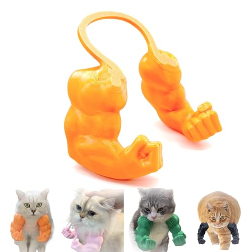Lustiges Katzenhalsband mit Armen, Katzen Muskelarme Mittelfinger, Kreatives 3D Gedrucktes Riesiges Haustierspielzeug, Cosplay für Kätzchen, Katzen, Halloween Kostümzubehör(Middle finger yellow) von Qixfyze