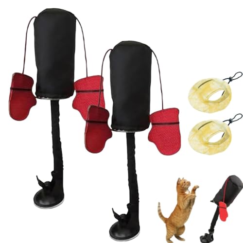 Qixfyze Interaktives Katzen-Boxsack-Spielzeug, Katzen-Boxsack-Spielzeug Mit Saugnapfbasis Und Boxhandschuhen(2pcs) von Qixfyze