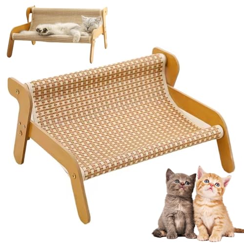 Qixfyze Katzen Kratz Sofa, 2-in-1 Krallenlounge für Hauskatzen, Hölzerner Schaukel Kratzstuhl für Haustiere, Erhöhtes Katzenkratzbett mit Krallen, Pet Wavy Rocker(Cooler Model) von Qixfyze