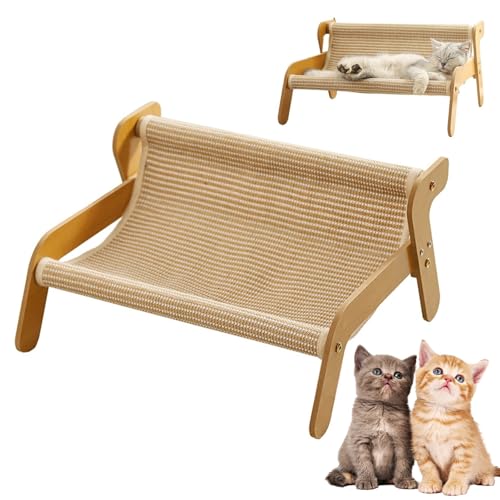 Qixfyze Katzen Kratz Sofa, 2-in-1 Krallenlounge für Hauskatzen, Hölzerner Schaukel Kratzstuhl für Haustiere, Erhöhtes Katzenkratzbett mit Krallen, Pet Wavy Rocker(Linen Model) von Qixfyze