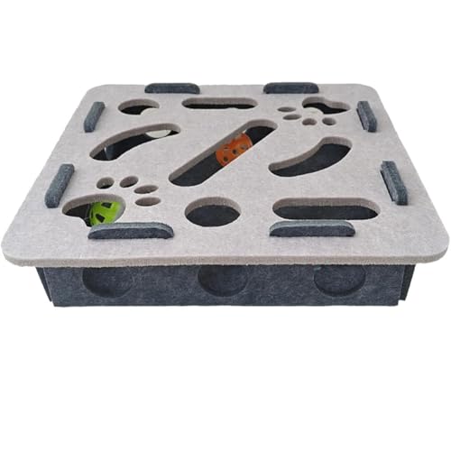 Qixfyze Katzenkratzpuzzle-bereicherungsbox, Katzenkratzpuzzle-Box-Spielzeug für Hauskatzen, Interaktives Katzenspielzeug, Kratzbrett mit 3 Glöckchenbällen(Gray-A) von Qixfyze