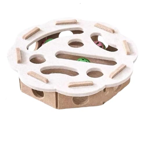 Qixfyze Katzenkratzpuzzle-bereicherungsbox, Katzenkratzpuzzle-Box-Spielzeug für Hauskatzen, Interaktives Katzenspielzeug, Kratzbrett mit 3 Glöckchenbällen(White-B) von Qixfyze