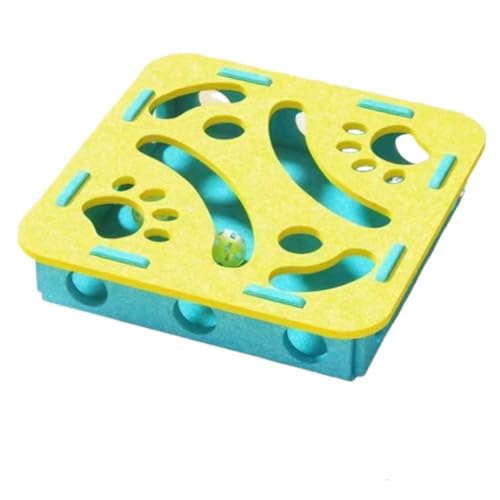 Qixfyze Katzenkratzpuzzle-bereicherungsbox, Katzenkratzpuzzle-Box-Spielzeug für Hauskatzen, Interaktives Katzenspielzeug, Kratzbrett mit 3 Glöckchenbällen(Yellow-A) von Qixfyze