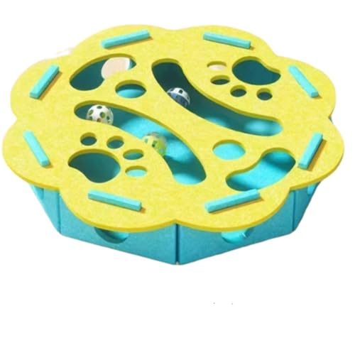 Qixfyze Katzenkratzpuzzle-bereicherungsbox, Katzenkratzpuzzle-Box-Spielzeug für Hauskatzen, Interaktives Katzenspielzeug, Kratzbrett mit 3 Glöckchenbällen(Yellow-B) von Qixfyze
