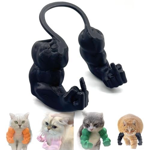 Qixfyze Lustiges Katzenhalsband mit Armen, Katzen Muskelarme Mittelfinger, Kreatives 3D Gedrucktes Riesiges Haustierspielzeug, Cosplay für Kätzchen, Katzen, Halloween Kostümzubehör(Fist Black) von Qixfyze