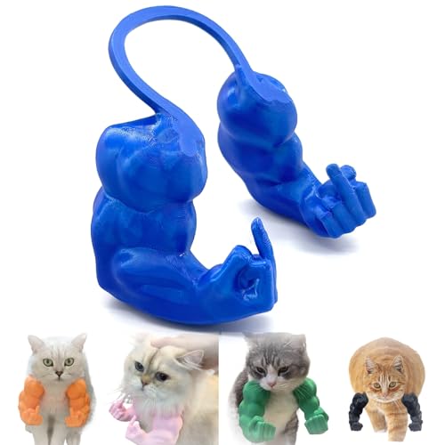 Qixfyze Lustiges Katzenhalsband mit Armen, Katzen Muskelarme Mittelfinger, Kreatives 3D Gedrucktes Riesiges Haustierspielzeug, Cosplay für Kätzchen, Katzen, Halloween Kostümzubehör(Fist Blue) von Qixfyze