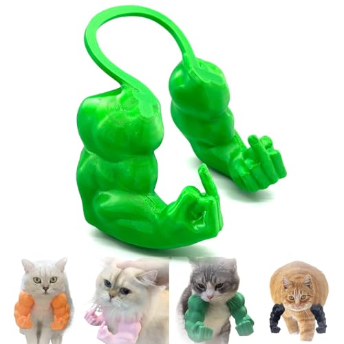 Qixfyze Lustiges Katzenhalsband mit Armen, Katzen Muskelarme Mittelfinger, Kreatives 3D Gedrucktes Riesiges Haustierspielzeug, Cosplay für Kätzchen, Katzen, Halloween Kostümzubehör(Fist Green) von Qixfyze